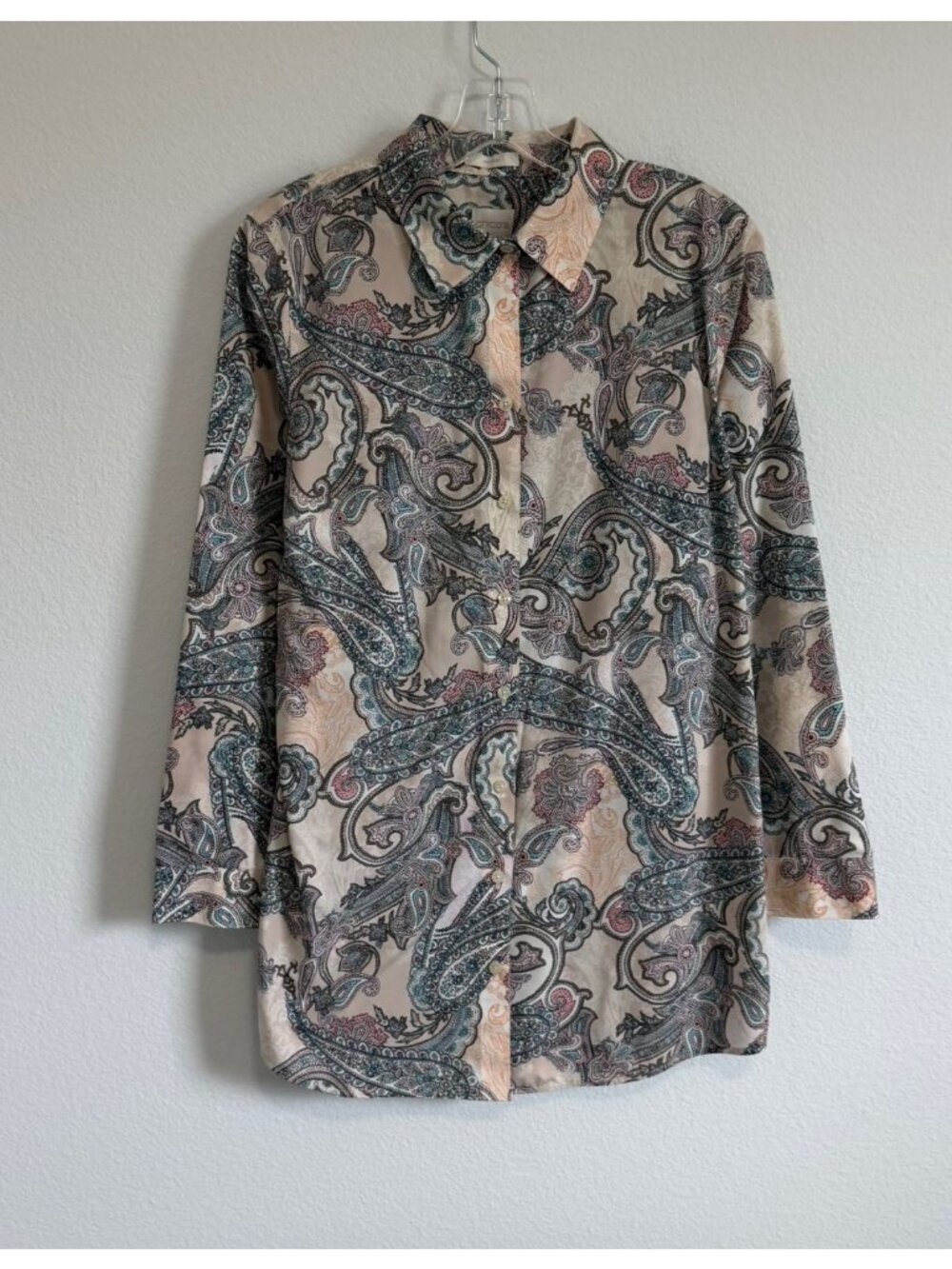 Chico's 100% Cotton 3/4 Sleeve Button Up Paisley No-Iron Shirt Size 1 (M)